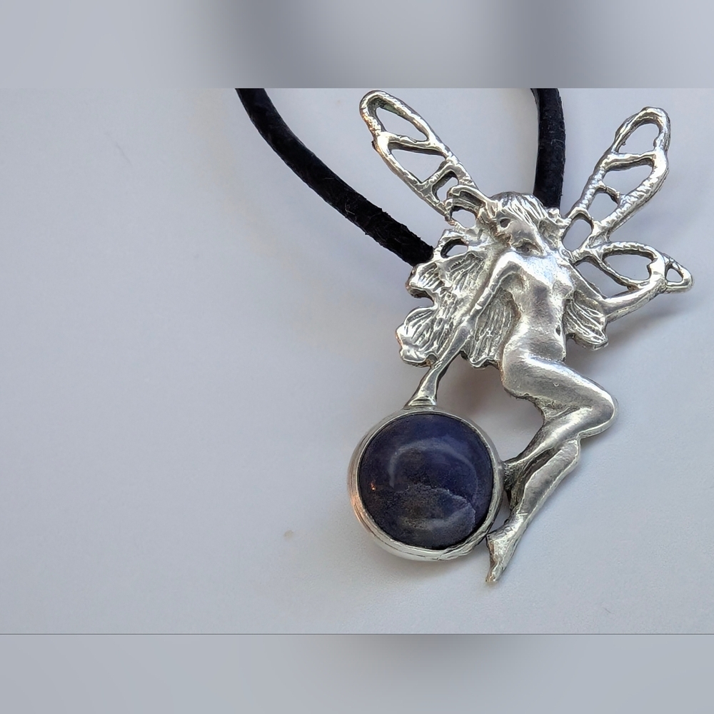 Sterling Silver Fairy Pendant with Lapis Lazuli Cabochon